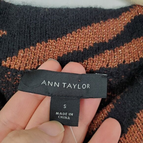 Ann Taylor Dress Womens Small Black Bronze Shimmer Zebra Print Sweater Knit NEW - Picture 4 of 10